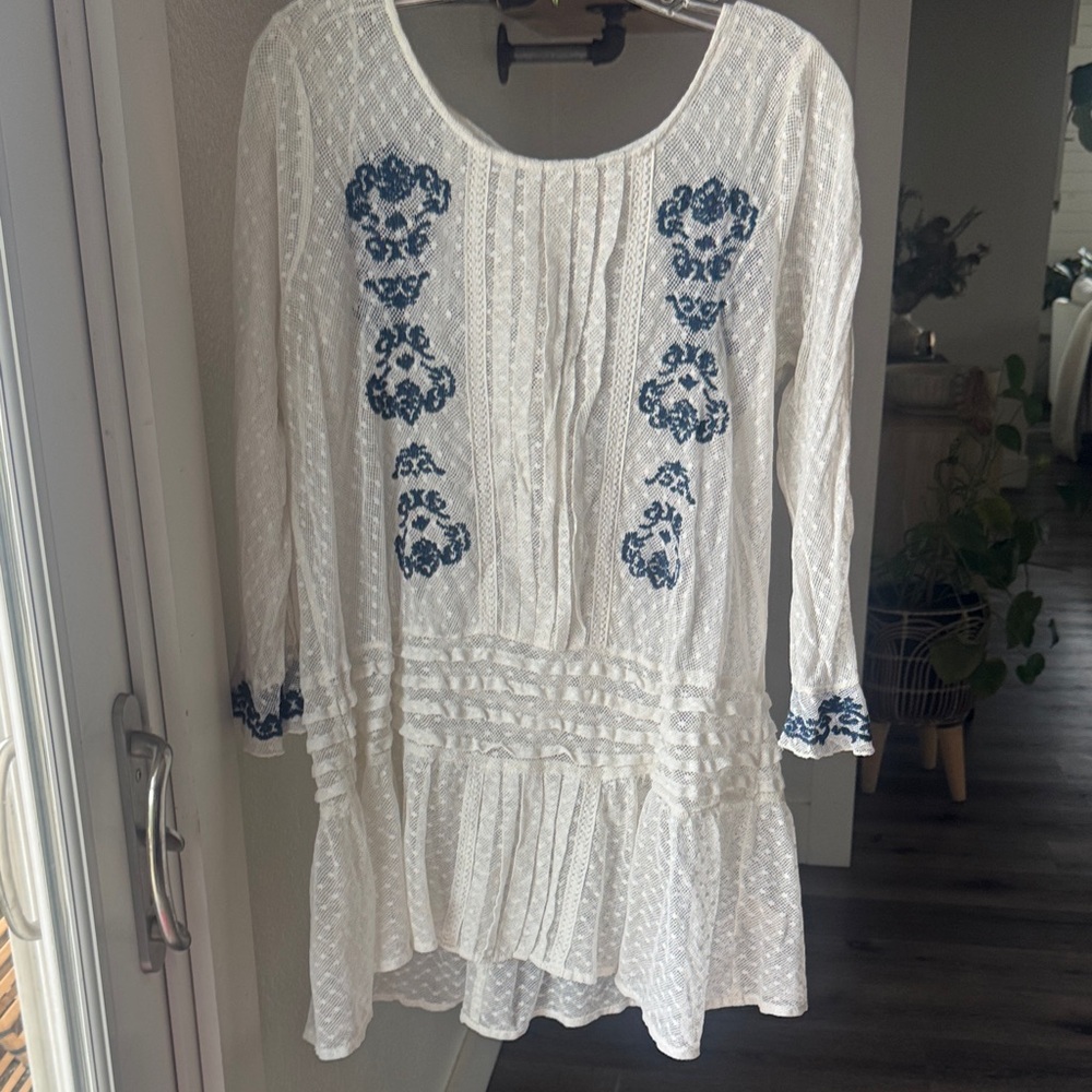 Free People Cream Lace Dress with Navy Accents